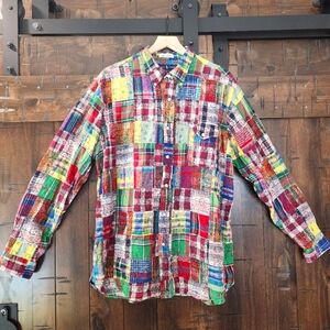 Ralph Lauren Madras Plaid Patchwork Shirt Mens Classic Fit Sz XL